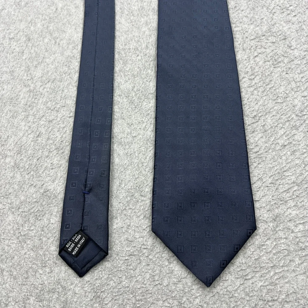 Valentino 100% Silk Tie Mens Blue Geometric Square Italy Made Luxury Designer